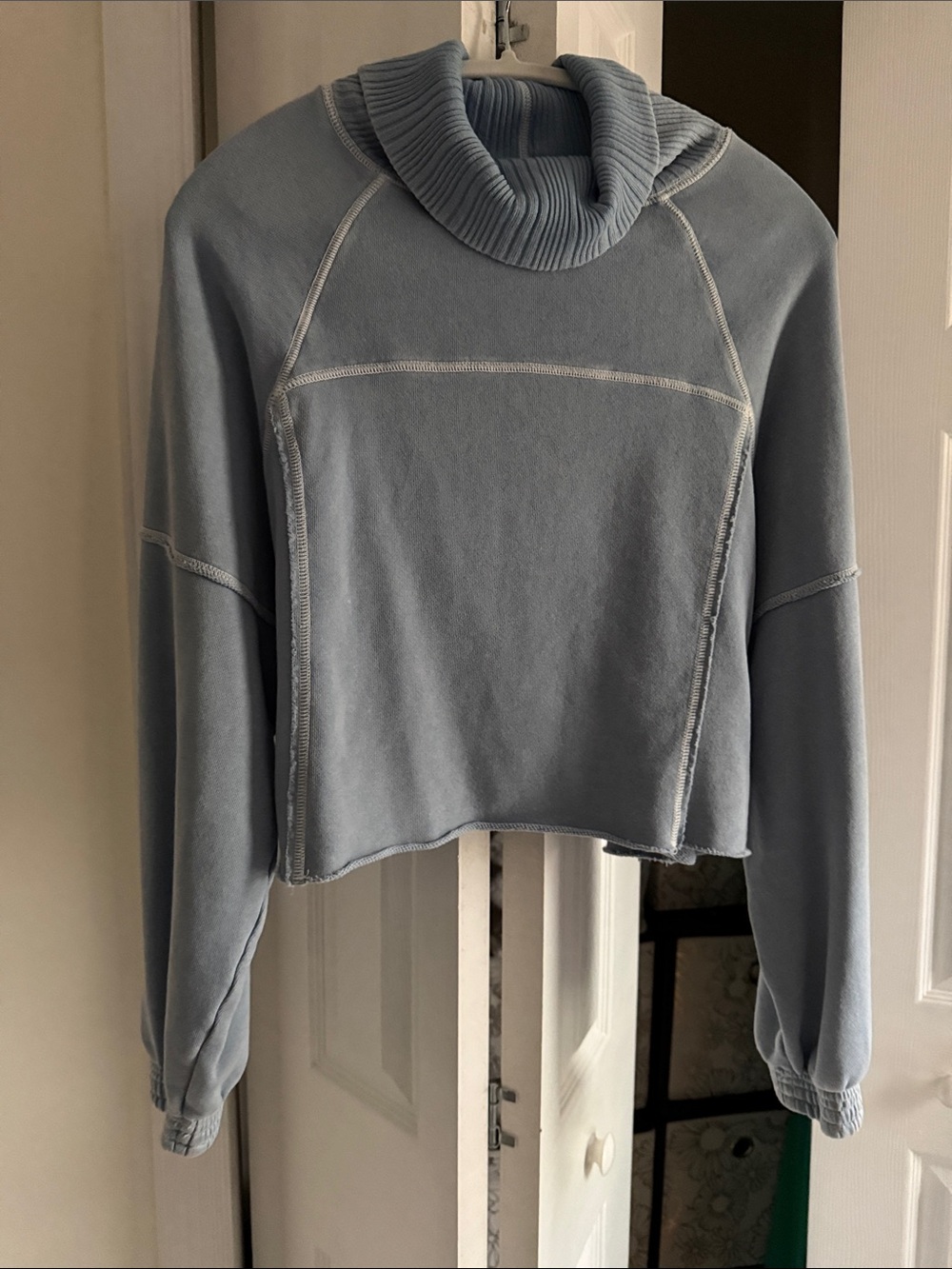 aerie Light Blue Cropped Ribbed Cowl Sweater